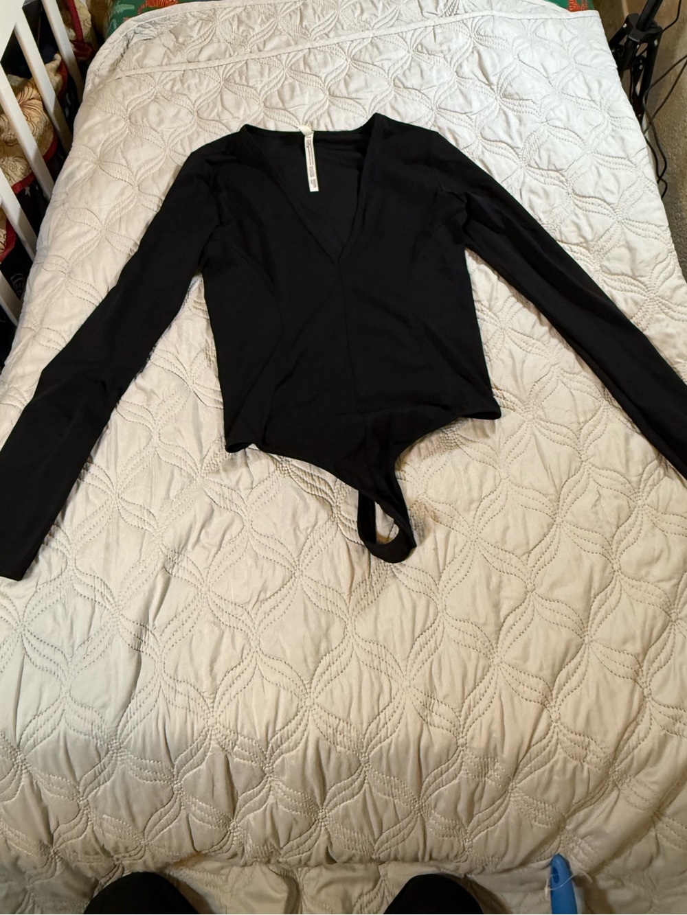Free People Intimately Black Deep V Long Sleeve Bodysuit Medium